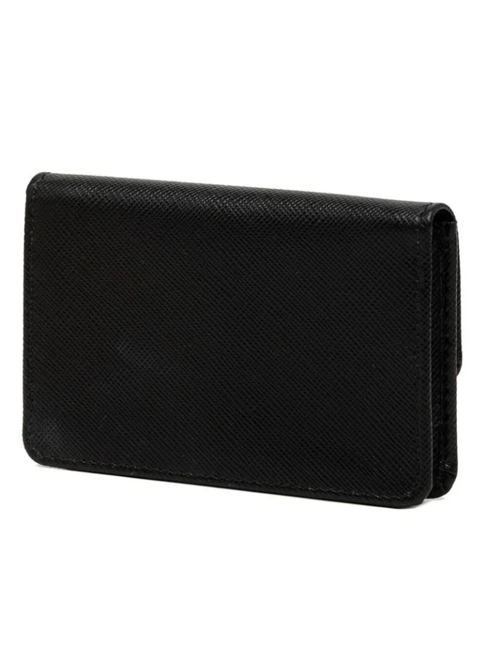Prada Logo Card Case Business Holder Black Saffiano Leather
